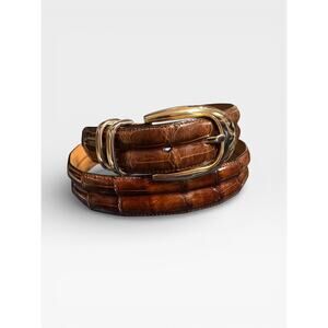 Vintage 90s Mezlan Spain Genuine Crocodile Leather Belt Brown Men's sz 32